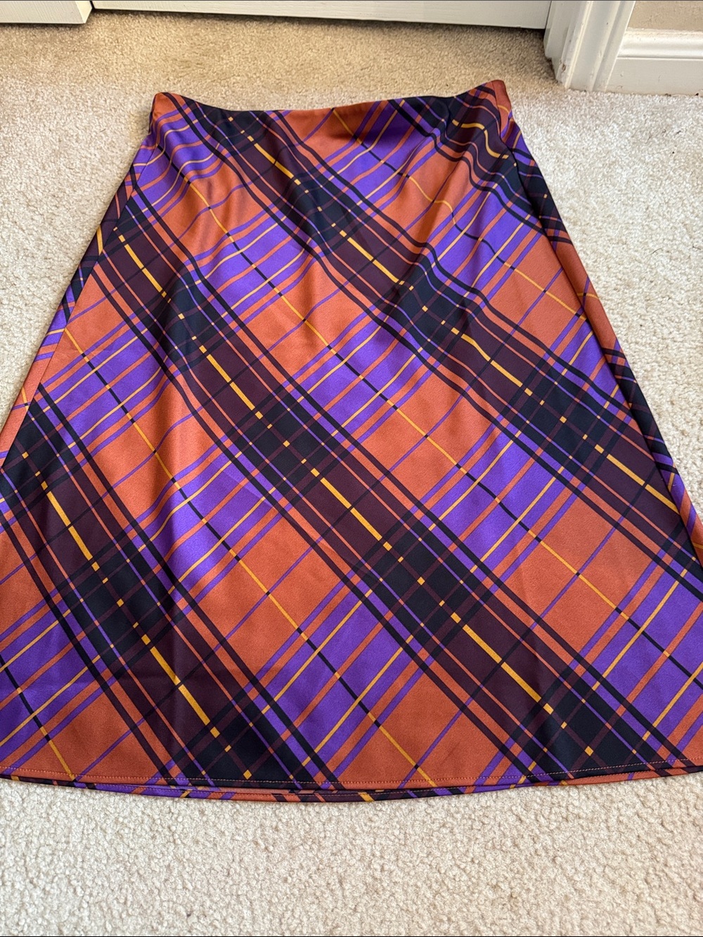 ANN TAYLOR -  Orange and Purple Plaid A-Line Skirt - Size Large